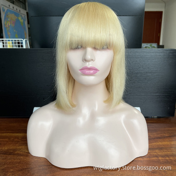 Wholesale Straight 613 blonde remi human hair wigs blond bang, blonde bob 613 lace front wig,150% density bob wigs human hair